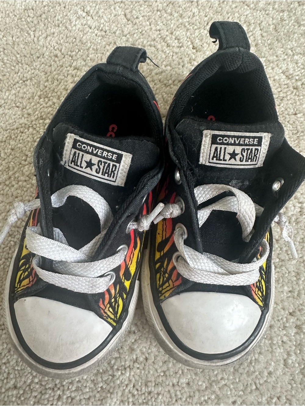 Converse Kids' All Star Low Top Sneakers - Black with Yellow/Red Flame Accent